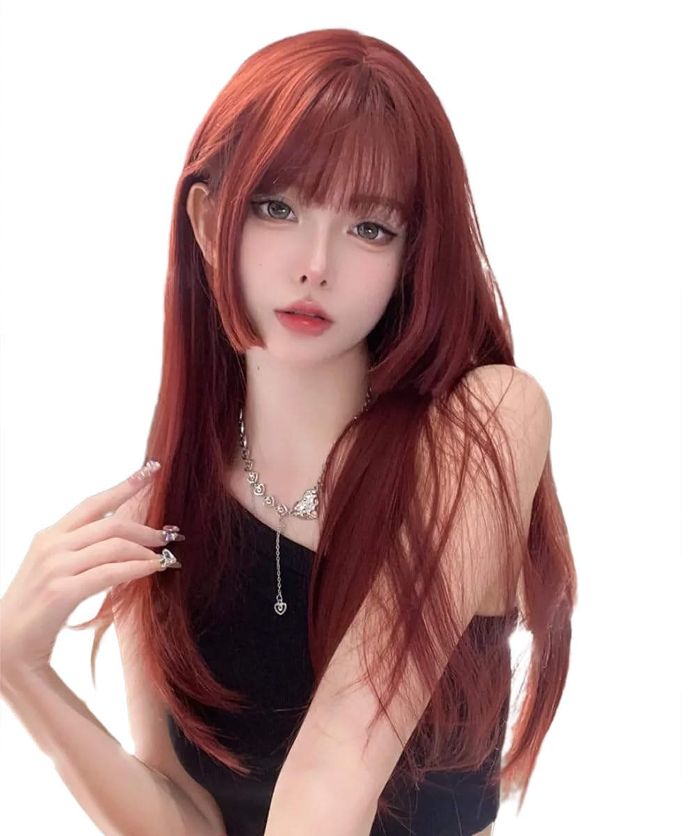 Amazon.co.jp: knnzk ウィッグ ロング 赤 姫カット フルウィッグ